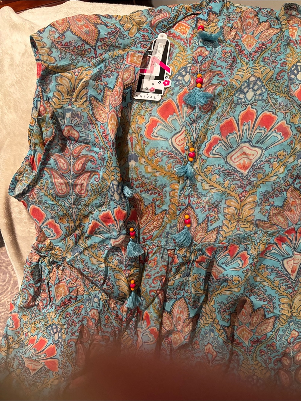 Boho Tiered Maxi Tunic - Teal Floral - Picture 6 of 9